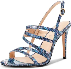Aachcol Womens Open Toe Strappy High Heels Slingback Stiletto Heel Sandals Ankle Strap Party Dress Shoes 3.9 Inches Heels