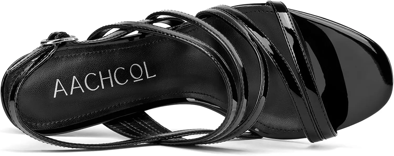 Aachcol Womens Open Toe Strappy High Heels Slingback Stiletto Heel Sandals Ankle Strap Party Dress Shoes 3.9 Inches Heels