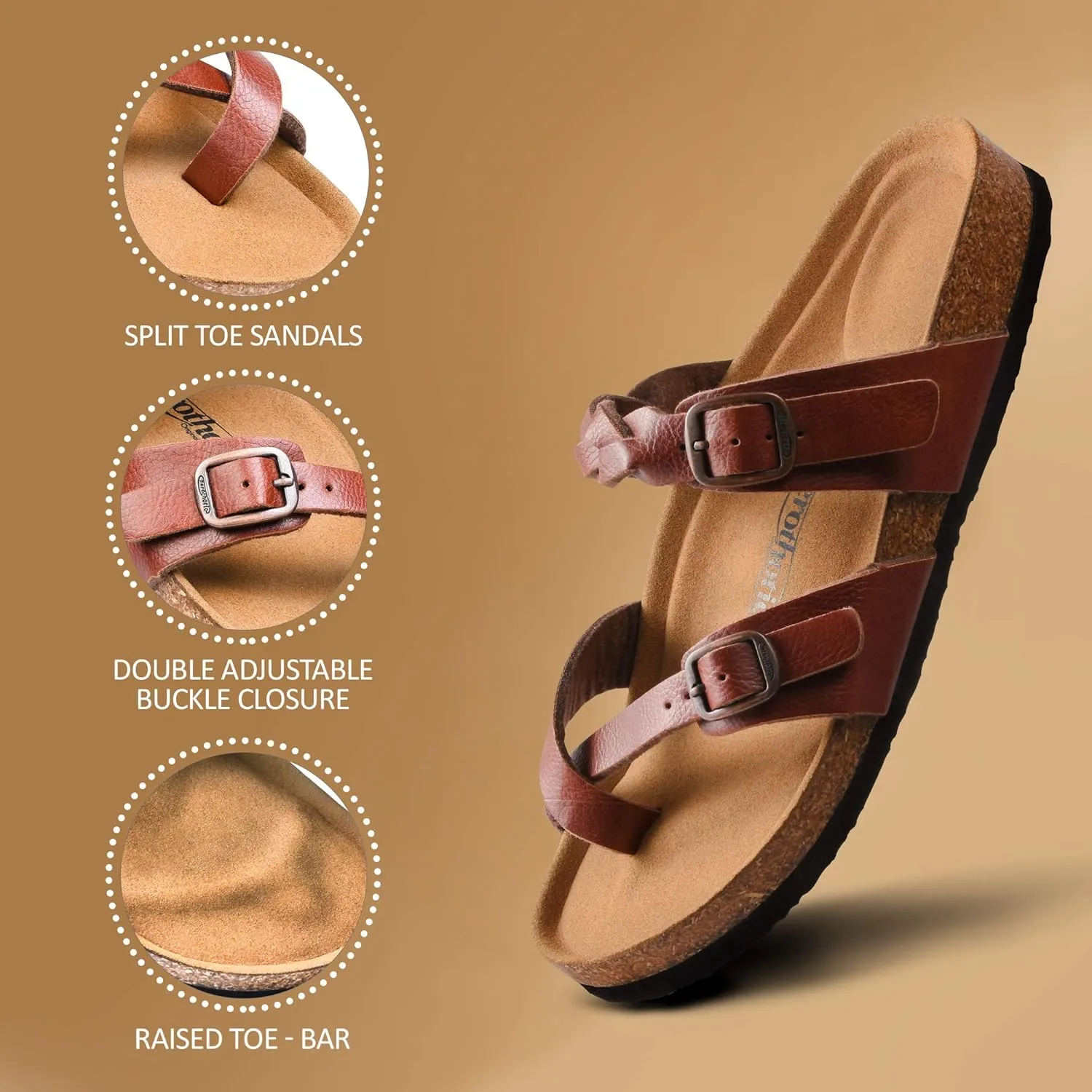 AEROTHOTIC Womens Strappy Slip-On Modern Memory Foam Cushion Footbed Outdoor Adjustable Buckle Cork Footbed Slides for Sandals with Comfortable Arch Support