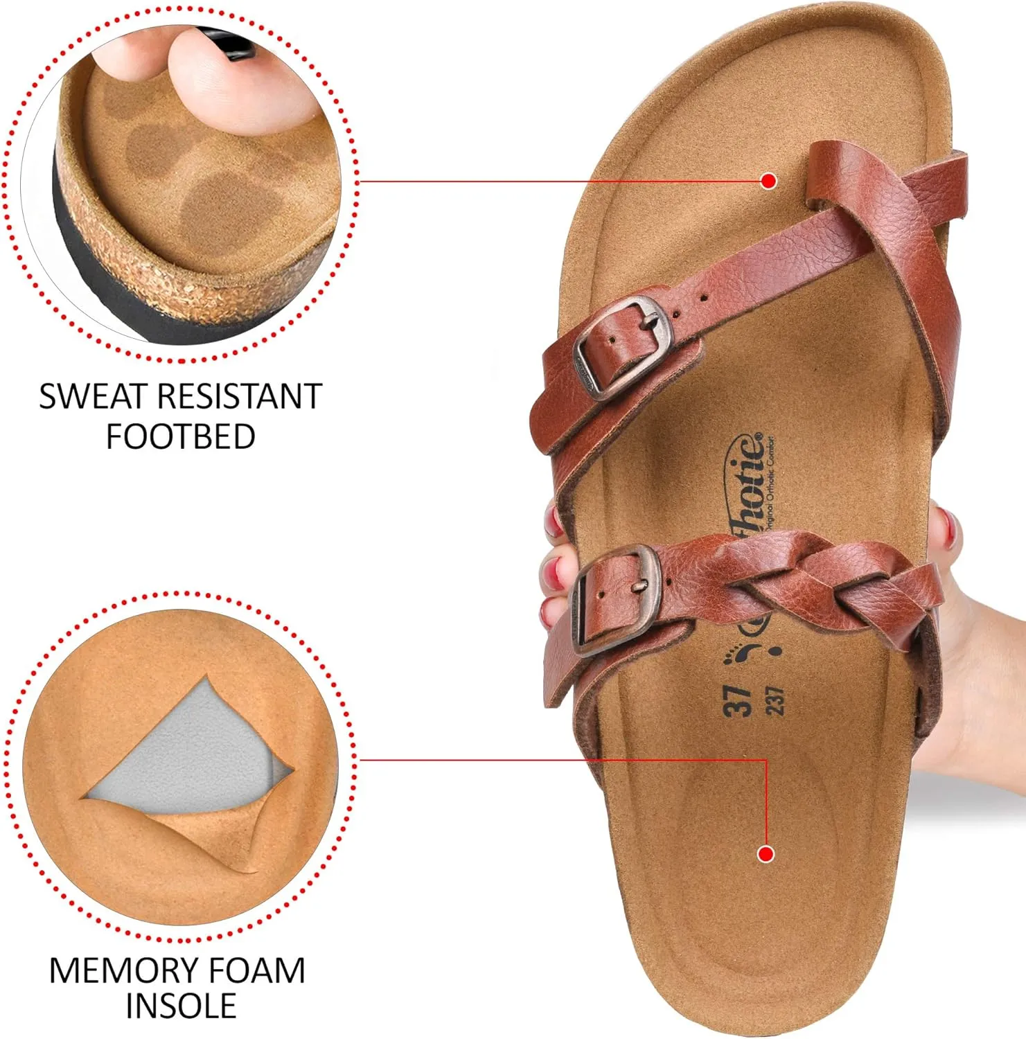 AEROTHOTIC Womens Strappy Slip-On Modern Memory Foam Cushion Footbed Outdoor Adjustable Buckle Cork Footbed Slides for Sandals with Comfortable Arch Support