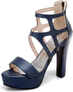 Aflngle Women's Platform Chunky High Heels Open Toe Sandals Shoes Pointed Toe Back Zipper Snakeskin Printed Hollow Out Wedding Party Dress Pumps