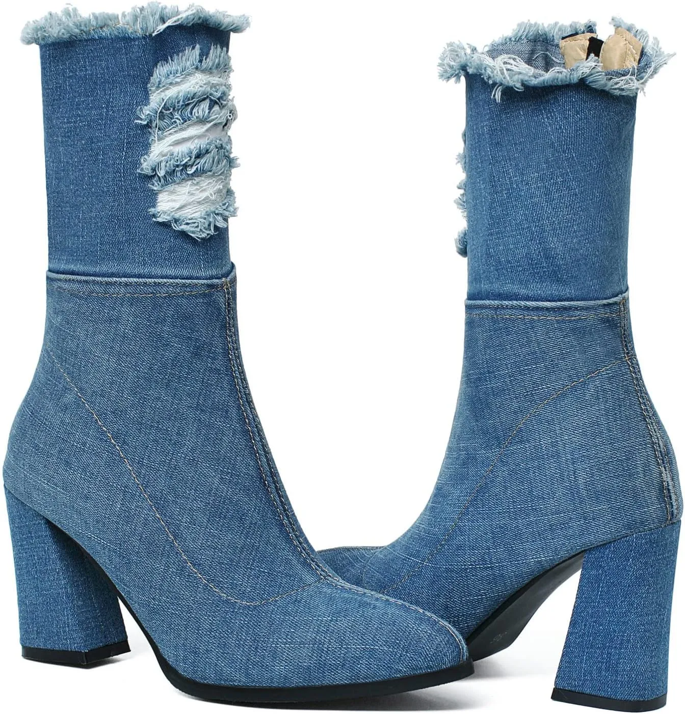 Agodor Women's Denim Thigh High Boots Cutout Over The Knee Blue Jean Boots