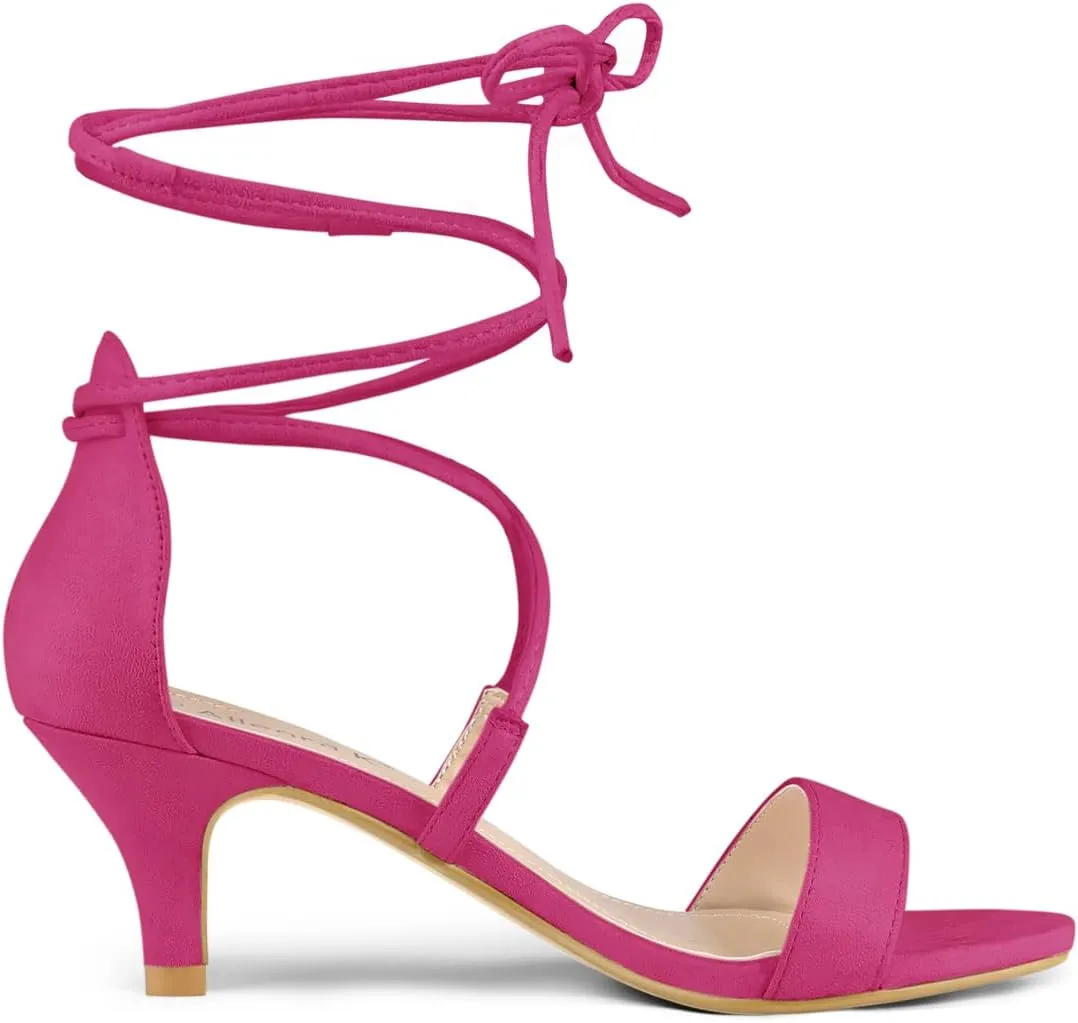 Allegra K Women's Kitten Heel Lace Up Open Toe Sandals