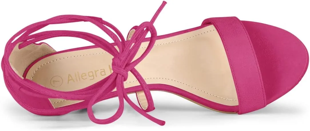 Allegra K Women's Kitten Heel Lace Up Open Toe Sandals