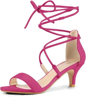 Allegra K Women's Kitten Heel Lace Up Open Toe Sandals