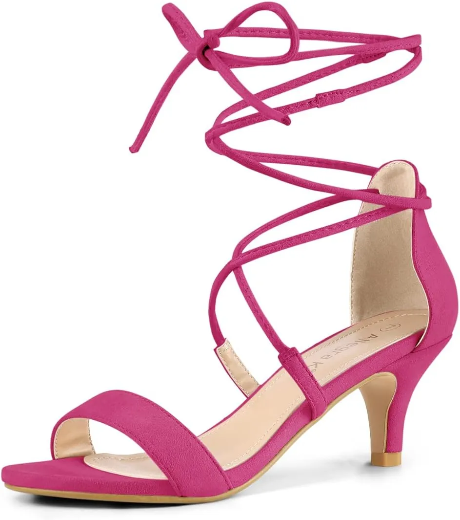 Allegra K Women's Kitten Heel Lace Up Open Toe Sandals