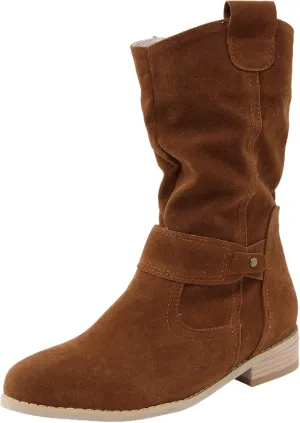 Ankle Boots for Women Stacked Chunky High Heel Short Ankle Booties Cut Out Vintage Slip on Leather Round Toe Non Slip Women's Boots Short Fall Winter Booties