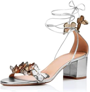 anteikira Women Fashion High Heels Lace Up Summer Shoes Open Round Toe Tassel Chunky Ankle Straps Party Date Shopping Sandals