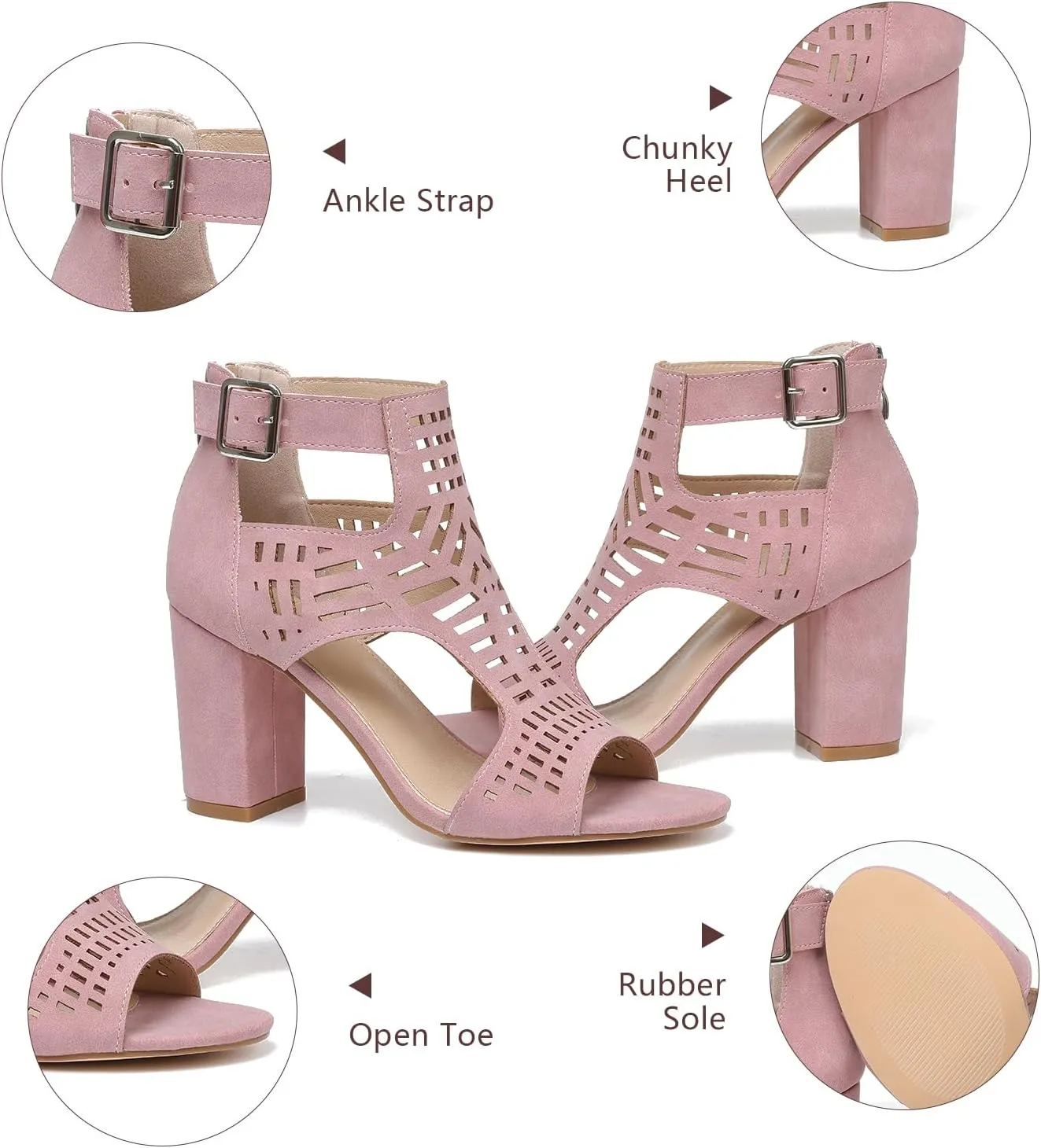 AOSPHIRAYLIAN Chunky Heeled Sandals for Womens Bohemian Cutout Open Toe Summer Block Heeled Party Sandals