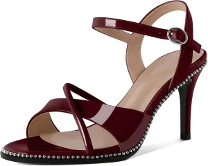 AUMOTED Women Stiletto High Heels Peep Open Toe Sandals Criss Cross Strappy Heels Wedding Office Cute Party Classic 3.1 Inch Summer Heels
