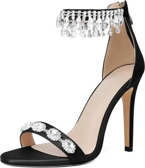 AUMOTED Women's High Heels Open Toe Pumps Stiletto Heeled Sandals Dating Beaded Pumps with Pearl Ankle Buckle Strap Bride Wedding Party Shoes 4.3 Inch