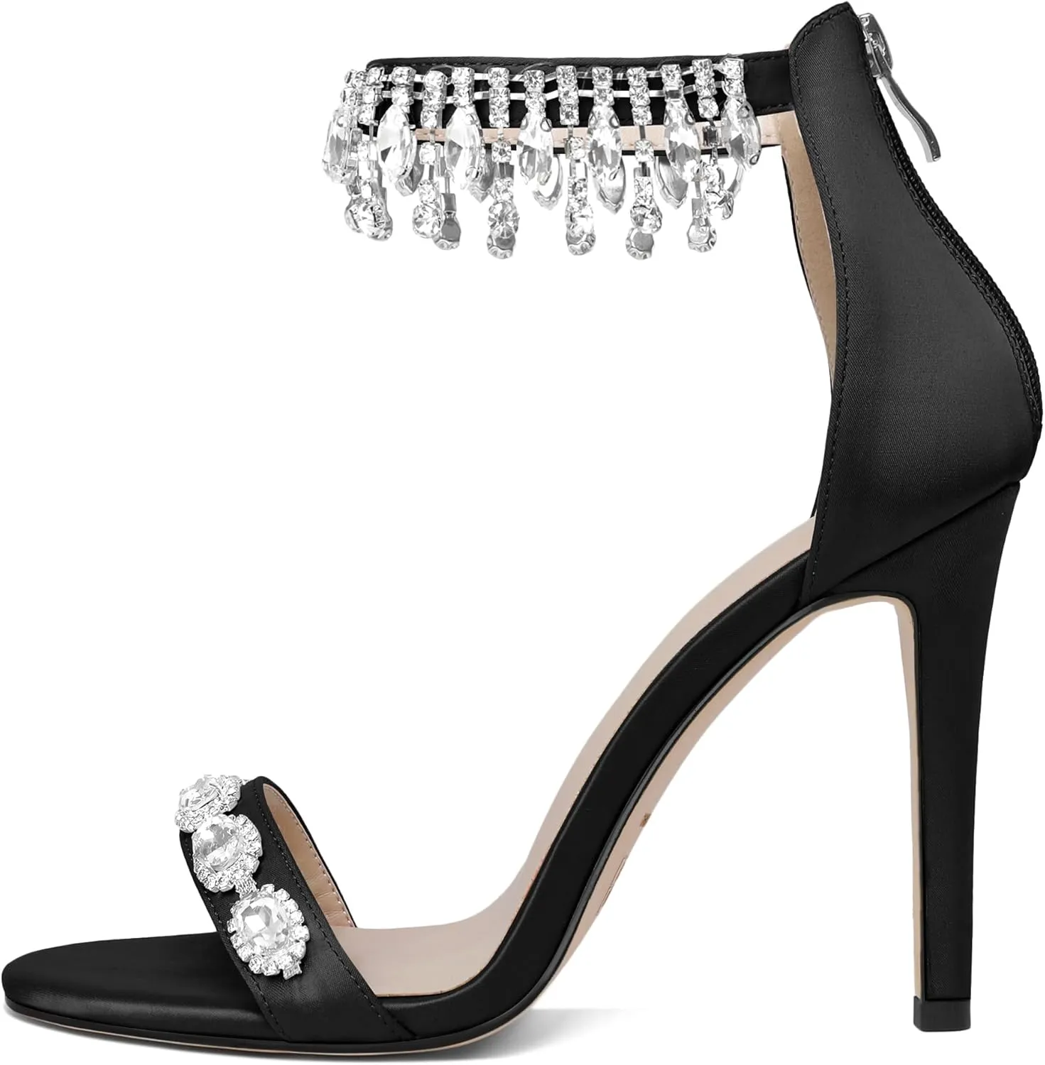 AUMOTED Women's High Heels Open Toe Pumps Stiletto Heeled Sandals Dating Beaded Pumps with Pearl Ankle Buckle Strap Bride Wedding Party Shoes 4.3 Inch