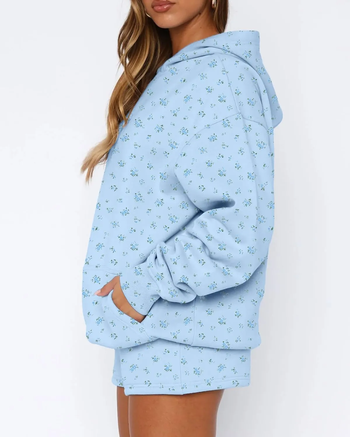 BAIGRAM Women Oversized Ditsy Floral Fleece Hoodies Snowflake Print Hooded Sweatshirt 2025 Y2K Aesthetic Fall Pullover