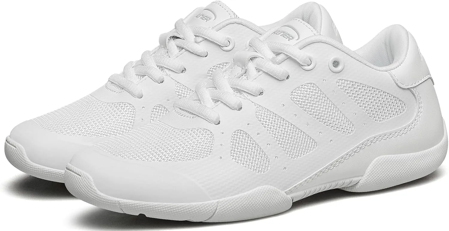 BAXINIER Girls Cheer Shoes White Cheerleading Dance Shoes Kids Athletic Training Tennis Shoes Youth Competition Sneakers