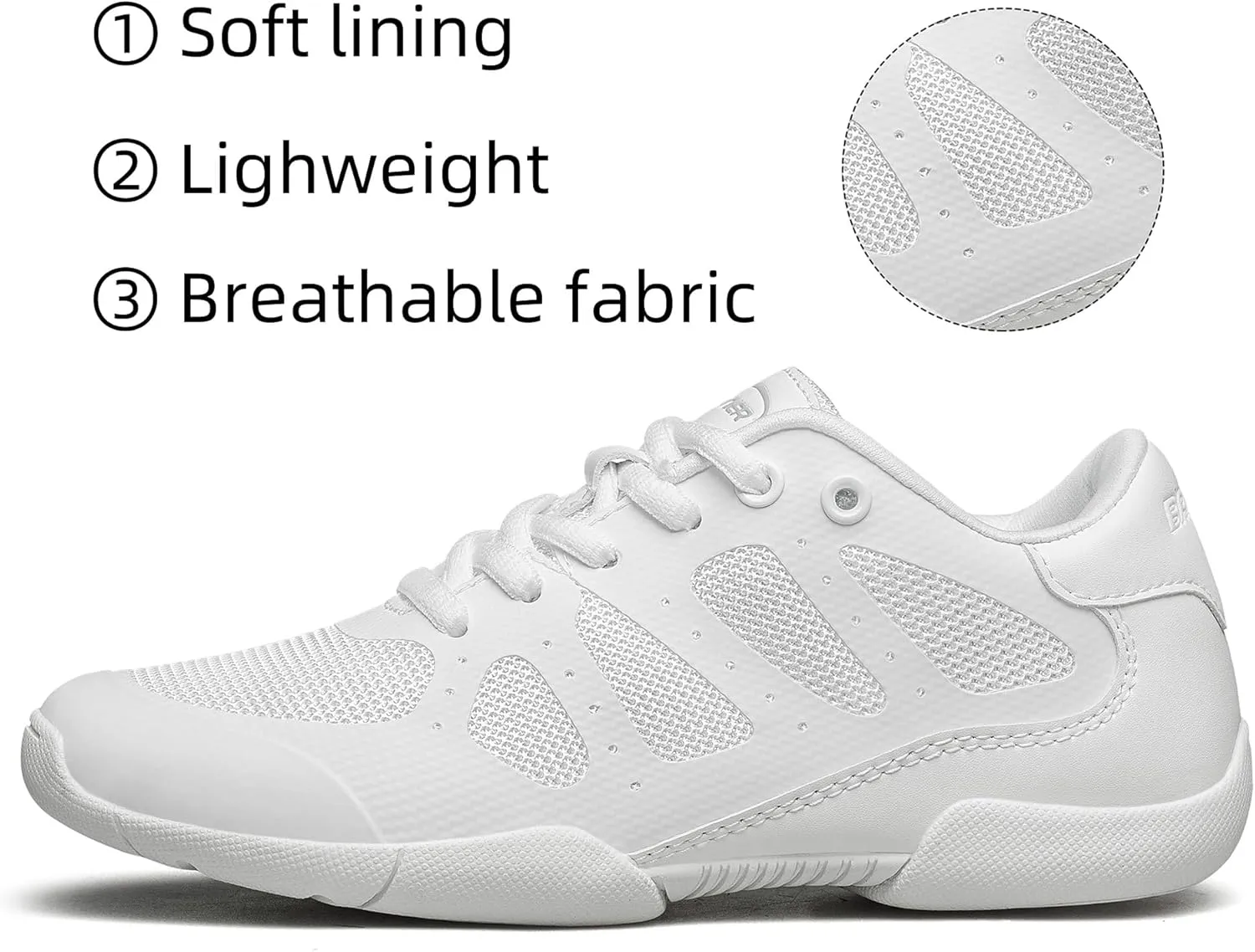 BAXINIER Girls Cheer Shoes White Cheerleading Dance Shoes Kids Athletic Training Tennis Shoes Youth Competition Sneakers
