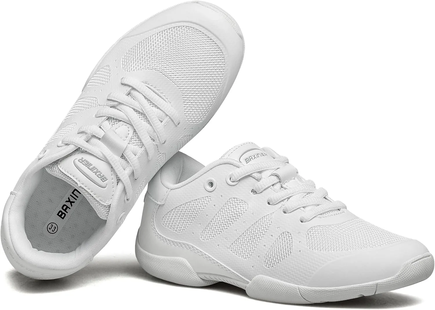 BAXINIER Girls Cheer Shoes White Cheerleading Dance Shoes Kids Athletic Training Tennis Shoes Youth Competition Sneakers