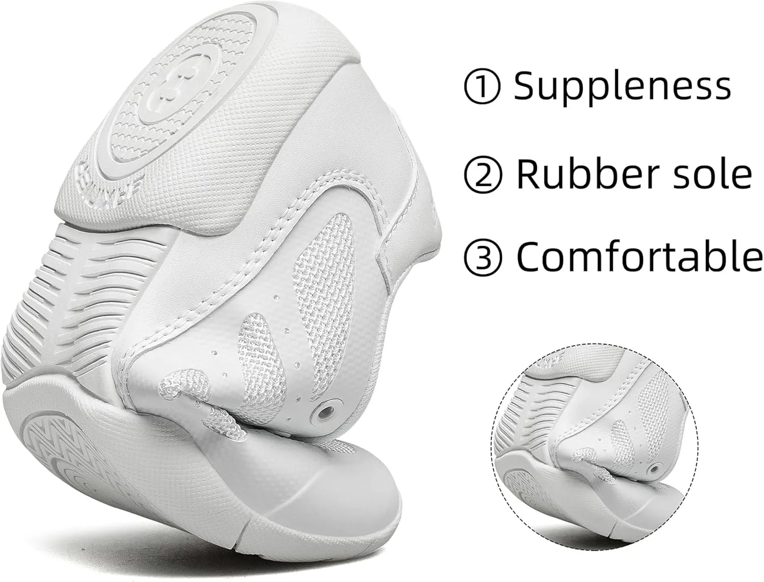 BAXINIER Girls Cheer Shoes White Cheerleading Dance Shoes Kids Athletic Training Tennis Shoes Youth Competition Sneakers