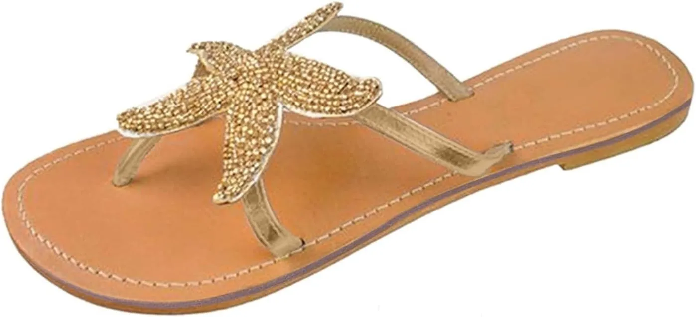 Beach Sandals for Woman Slip on Open Toe Cute Flats Elastic Strap Boho Summer Beach Shoes Dressy Comfortable Thong Flip Flops Fashion Slip on Sandals Vacation Casual Shoes