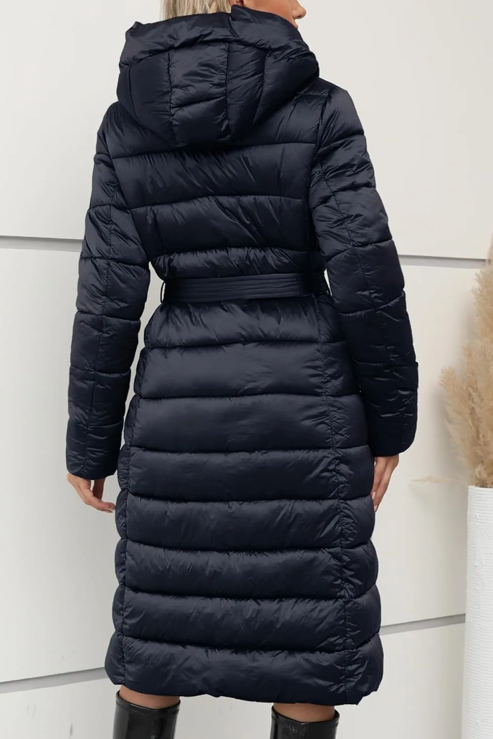 Bellivera Women's Puffer Jacket Lightweight Quilted Hooded Long Down Alternative Coat with Belt