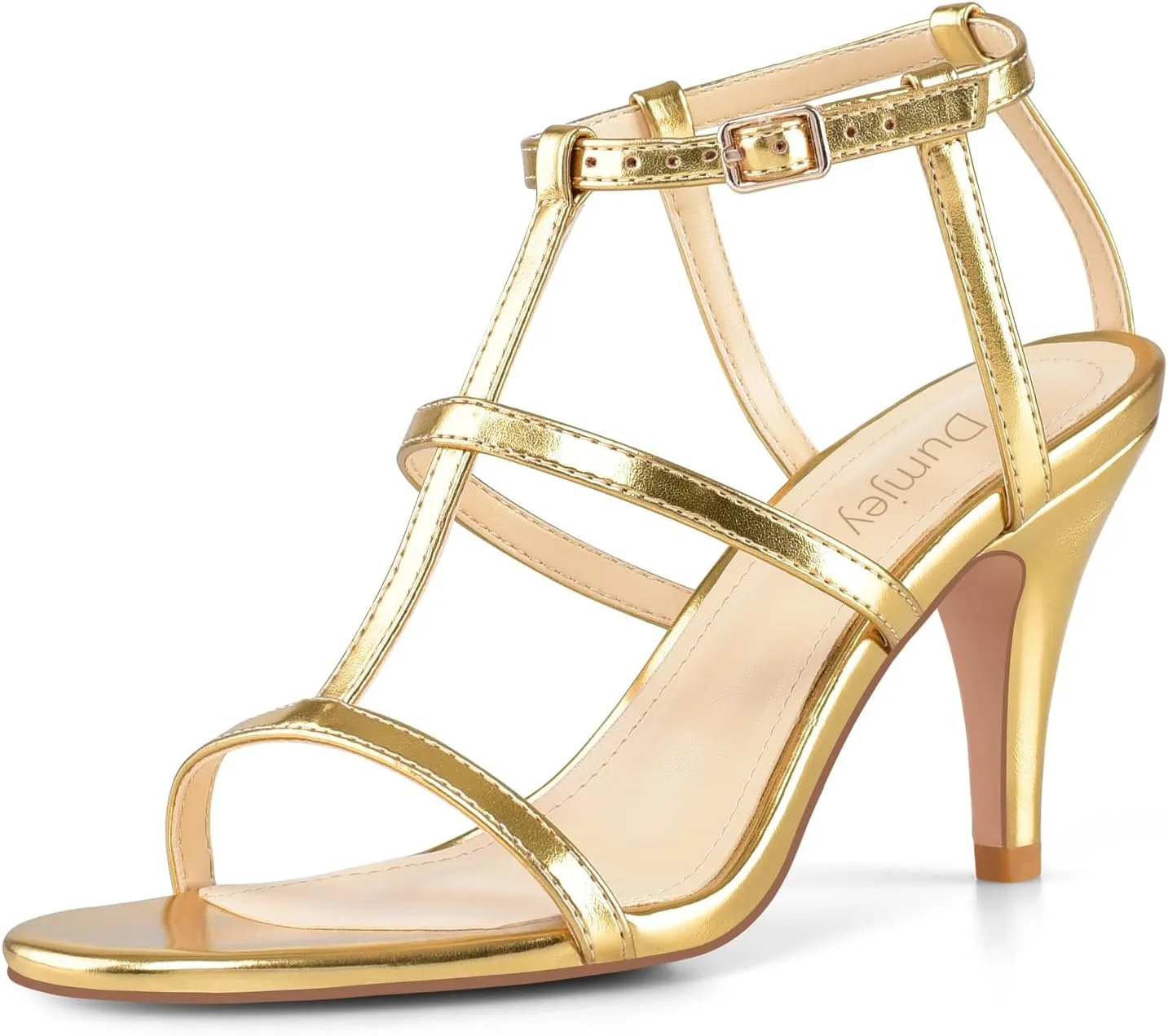 Black Heels, Strappy Heel Sandals, T-strap Heels for Women Open Toe High Heeled Gladiator Dressy Shoes
