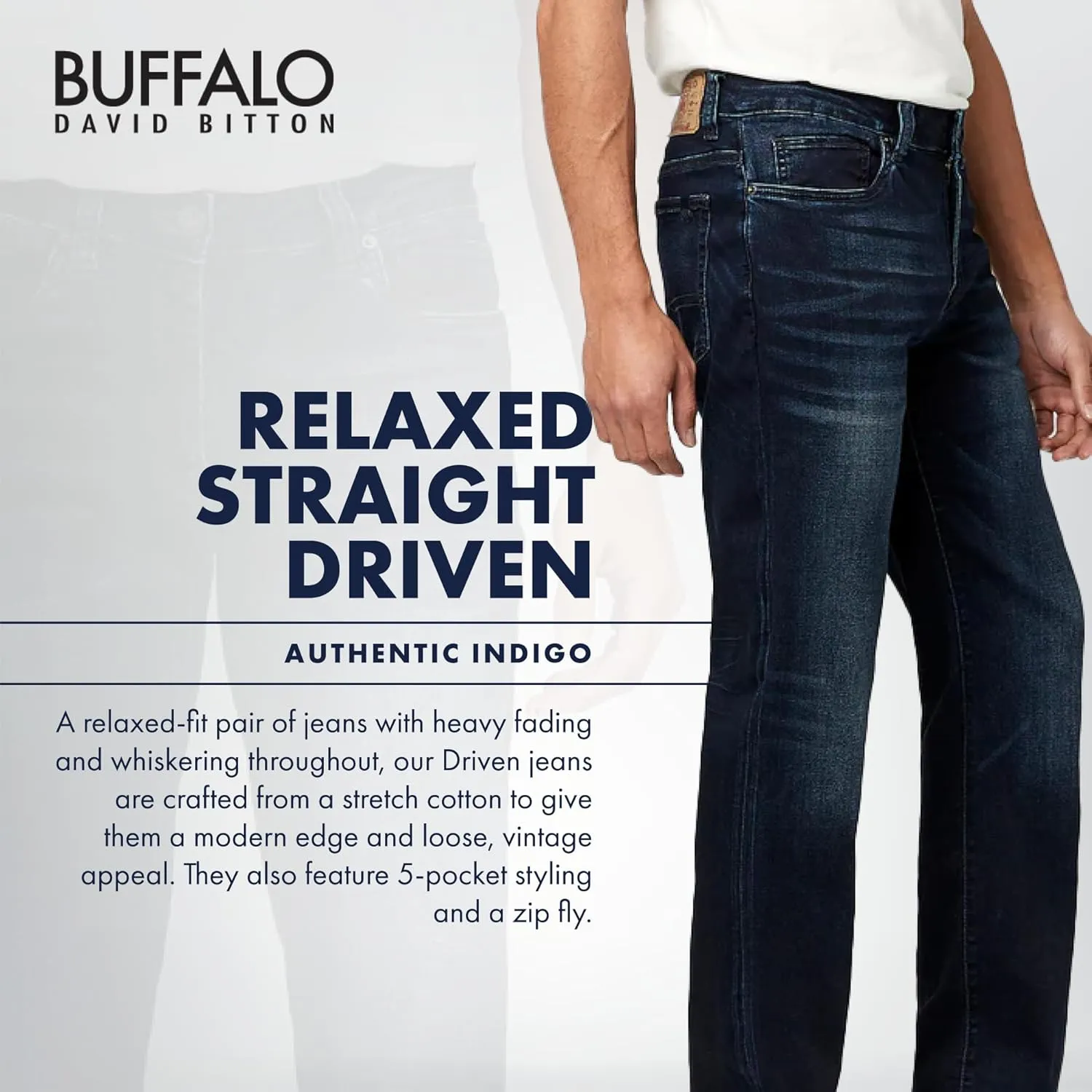 Buffalo David Bitton Men's Relaxed Straight Leg Driven Jean with Stretch Fabric