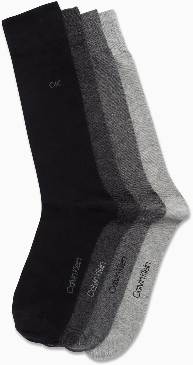 Calvin Klein Men's Dress Socks - Cotton Blend Crew Socks: Patterns and Solids (4 Pack)