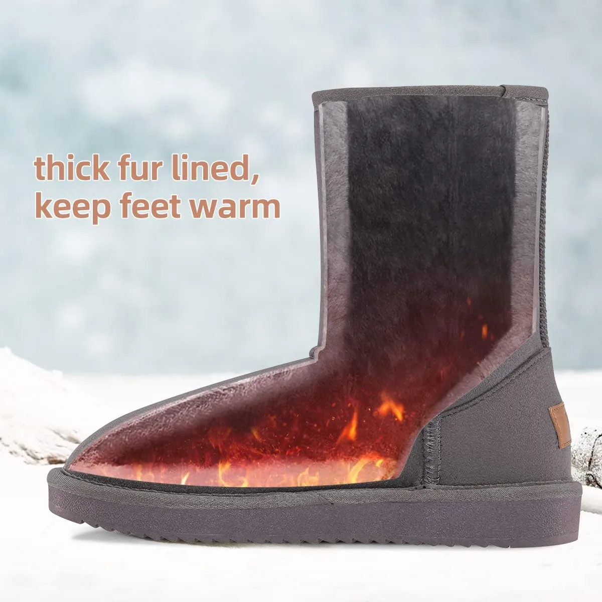 CAMEL CROWN Women's Foldable Snow Boots Warm Fur Winter Boots Mid-Calf Zipper House Slippers Boots Classic Mini Short Boots for Outdoor