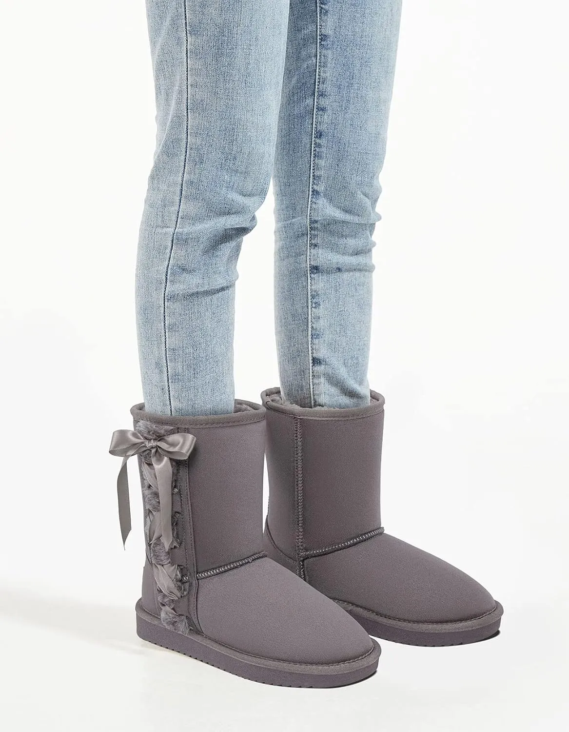 CAMEL CROWN Women's Foldable Snow Boots Warm Fur Winter Boots Mid-Calf Zipper House Slippers Boots Classic Mini Short Boots for Outdoor