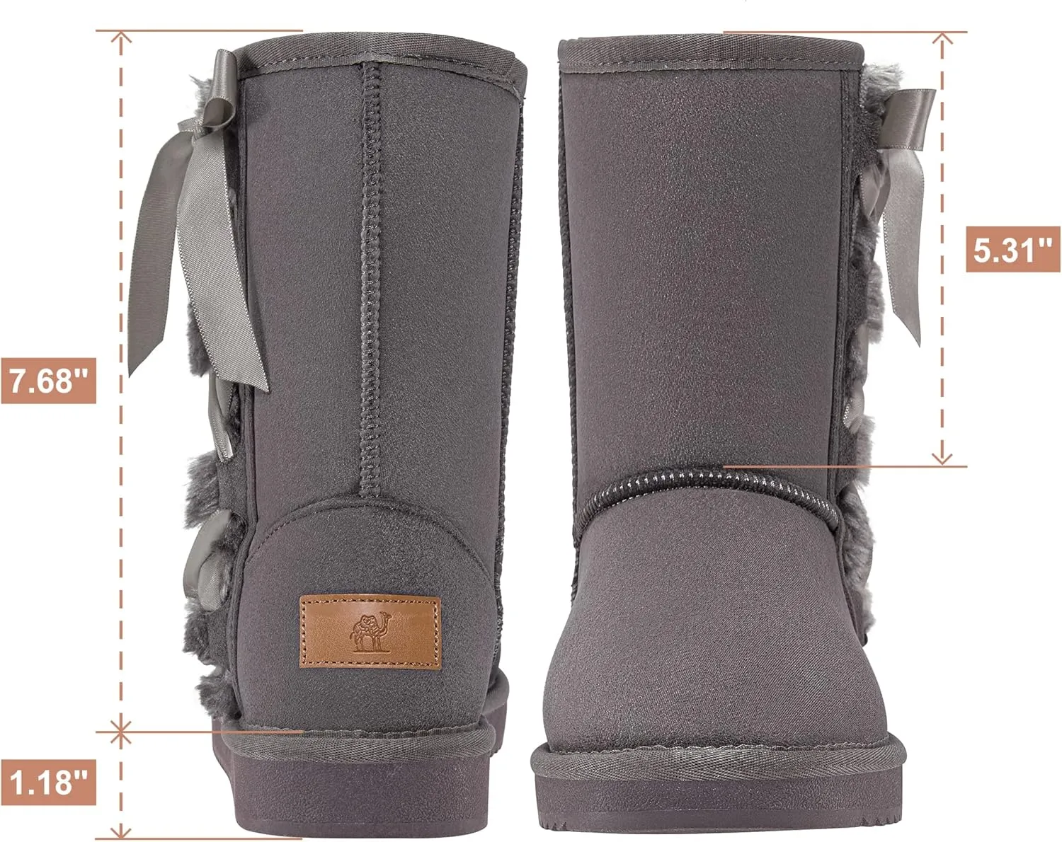CAMEL CROWN Women's Foldable Snow Boots Warm Fur Winter Boots Mid-Calf Zipper House Slippers Boots Classic Mini Short Boots for Outdoor