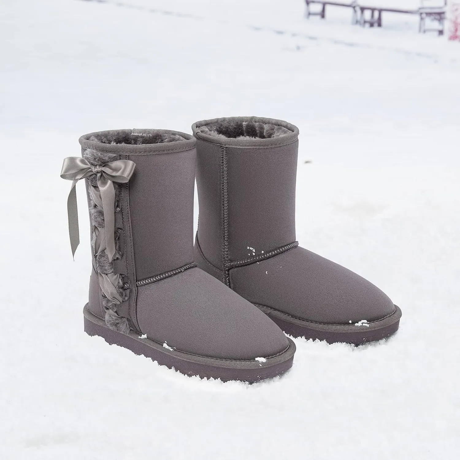 CAMEL CROWN Women's Foldable Snow Boots Warm Fur Winter Boots Mid-Calf Zipper House Slippers Boots Classic Mini Short Boots for Outdoor