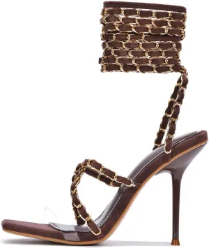 Cape Robbin Women's Woven Strappy High Heels - Lace Up Open Toe Sandals (Hani)