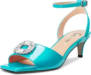 Castamere Women Mid Kitten Heel Open Toe Ankle Strap Sandals Rhinestone Crystal Wedding Dress 2.0 Inches Heels