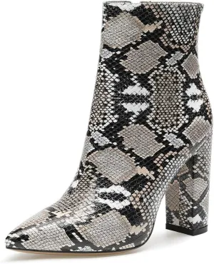 Castamere Womens High Block Heels Ankle Boots Pointed Toe Slip-on Boot with Zipper 10CM Heels