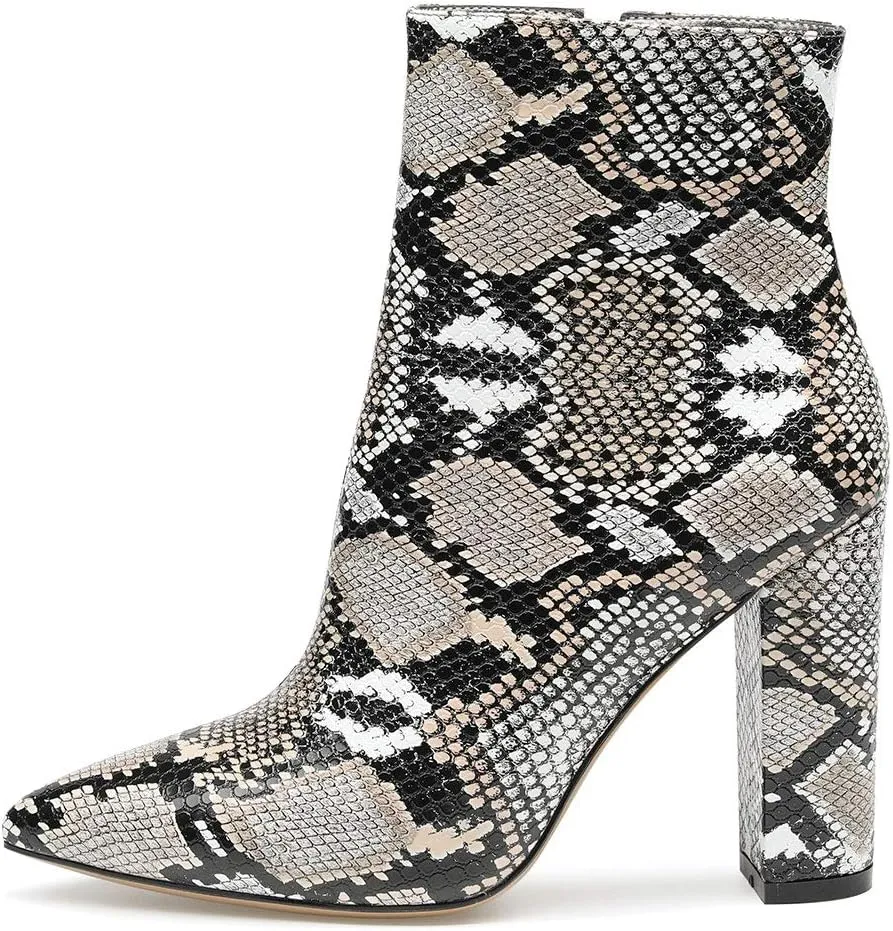 Castamere Womens High Block Heels Ankle Boots Pointed Toe Slip-on Boot with Zipper 10CM Heels