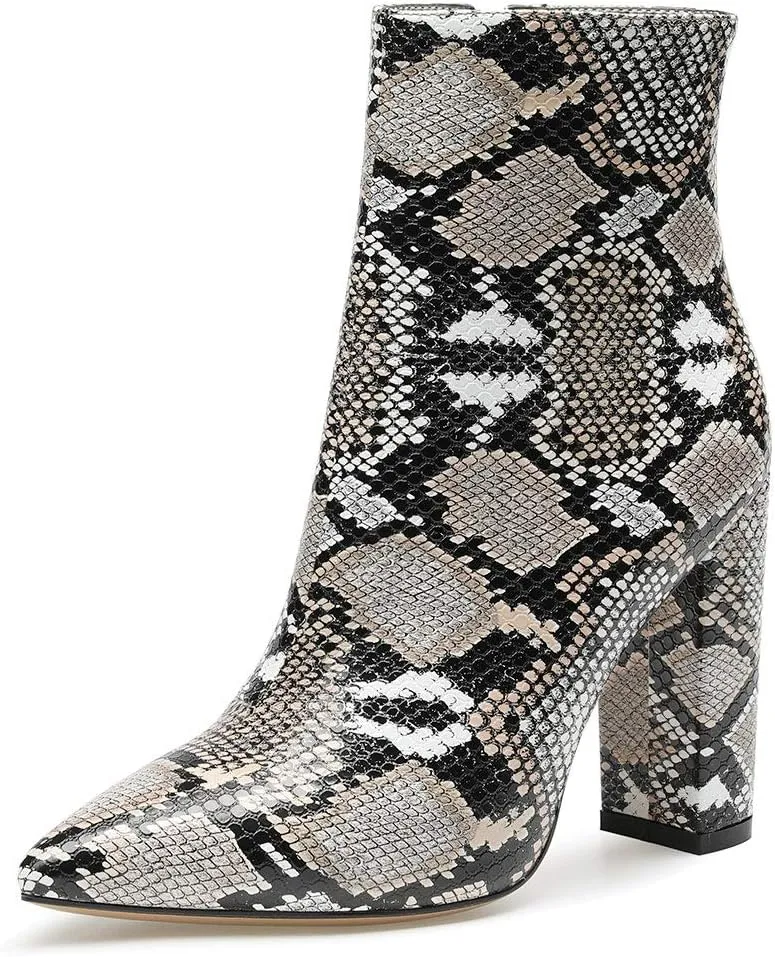 Castamere Womens High Block Heels Ankle Boots Pointed Toe Slip-on Boot with Zipper 10CM Heels
