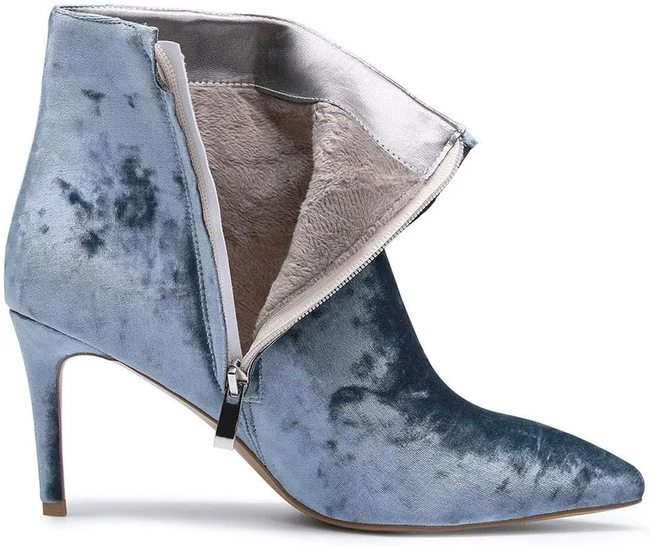 Castamere Womens Mid Heel Ankle Boots Velvet Lining Pointed Toe Slip-on Stiletto Boot with Zipper 8CM Heels