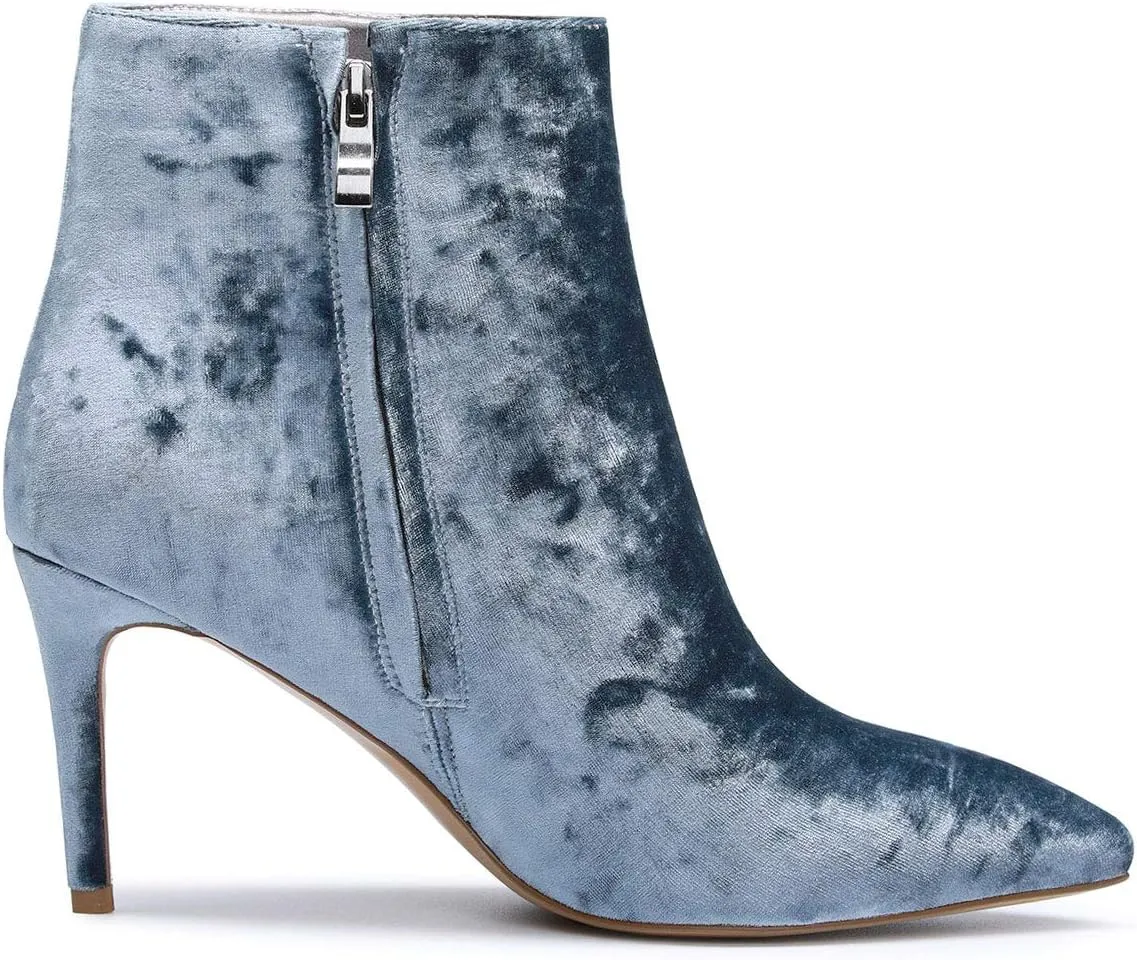 Castamere Womens Mid Heel Ankle Boots Velvet Lining Pointed Toe Slip-on Stiletto Boot with Zipper 8CM Heels