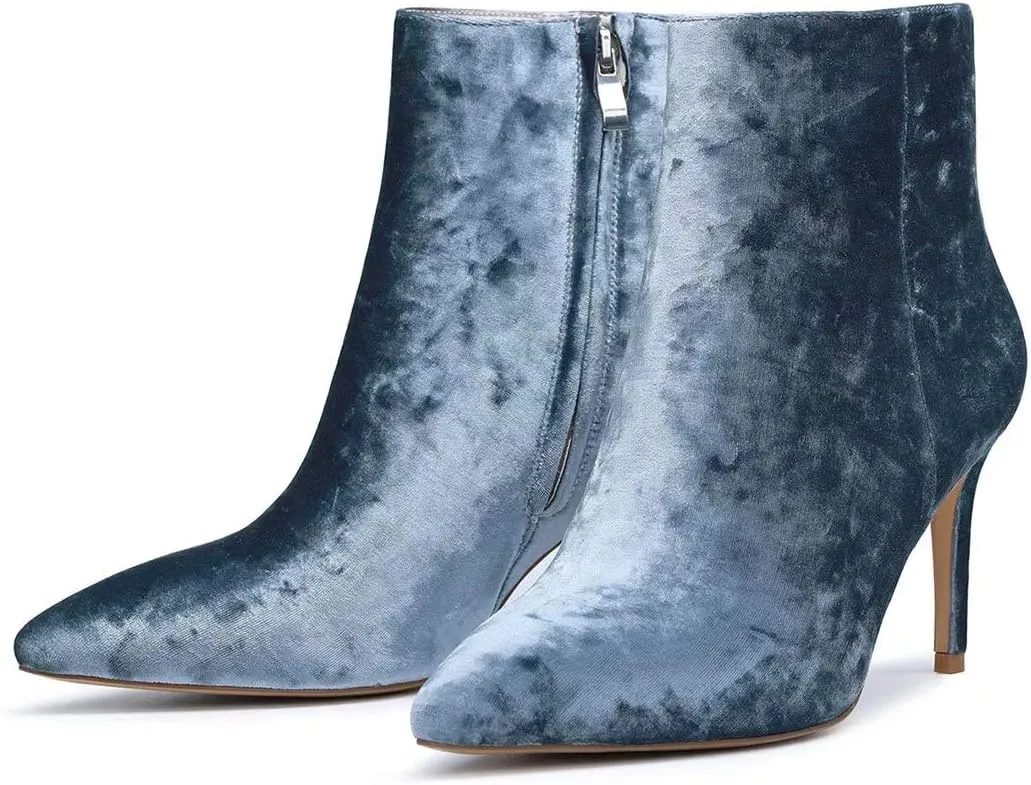 Castamere Womens Mid Heel Ankle Boots Velvet Lining Pointed Toe Slip-on Stiletto Boot with Zipper 8CM Heels