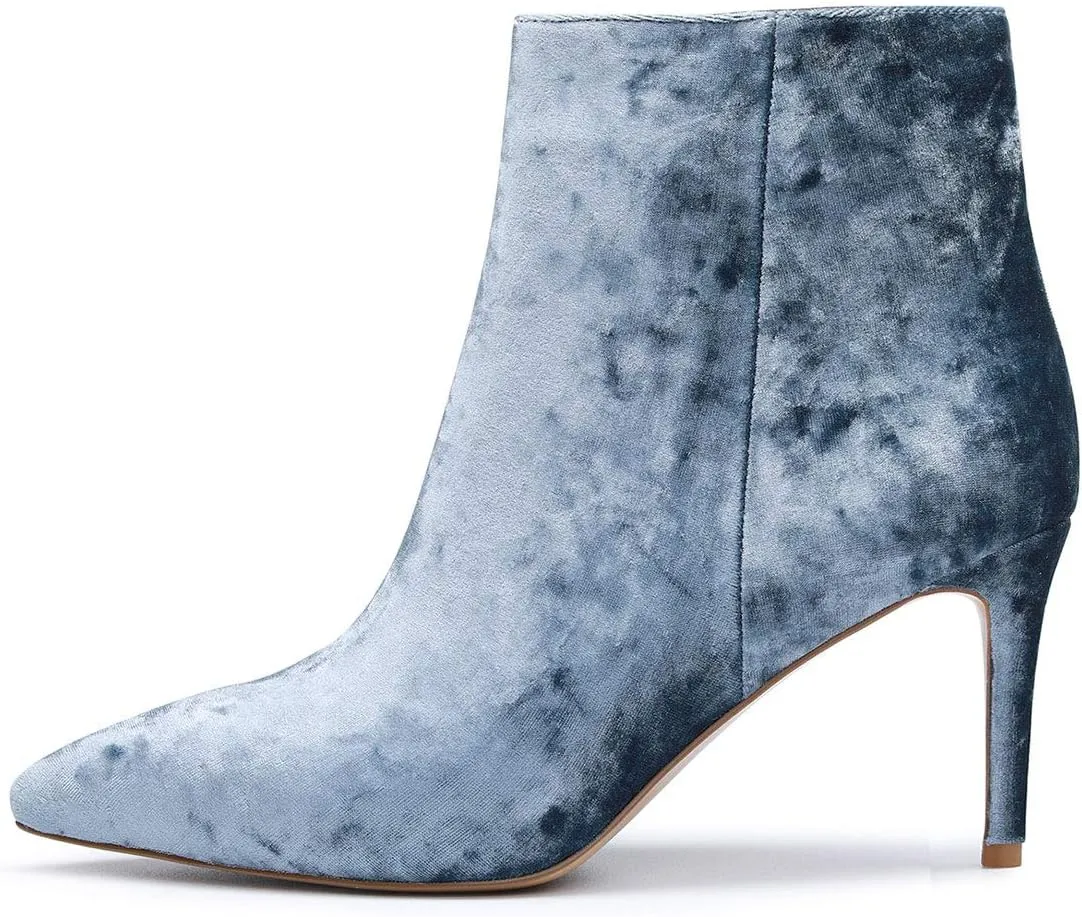 Castamere Womens Mid Heel Ankle Boots Velvet Lining Pointed Toe Slip-on Stiletto Boot with Zipper 8CM Heels