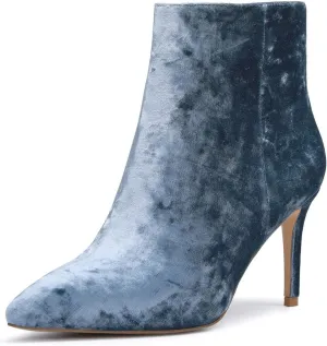Castamere Womens Mid Heel Ankle Boots Velvet Lining Pointed Toe Slip-on Stiletto Boot with Zipper 8CM Heels