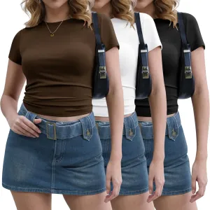 CE' CERDR 3/5 Pack Womens T Shirts Crew Neck Short Sleeve Shirts for Women Casual Basic Fitted Stretchy Tee Tops