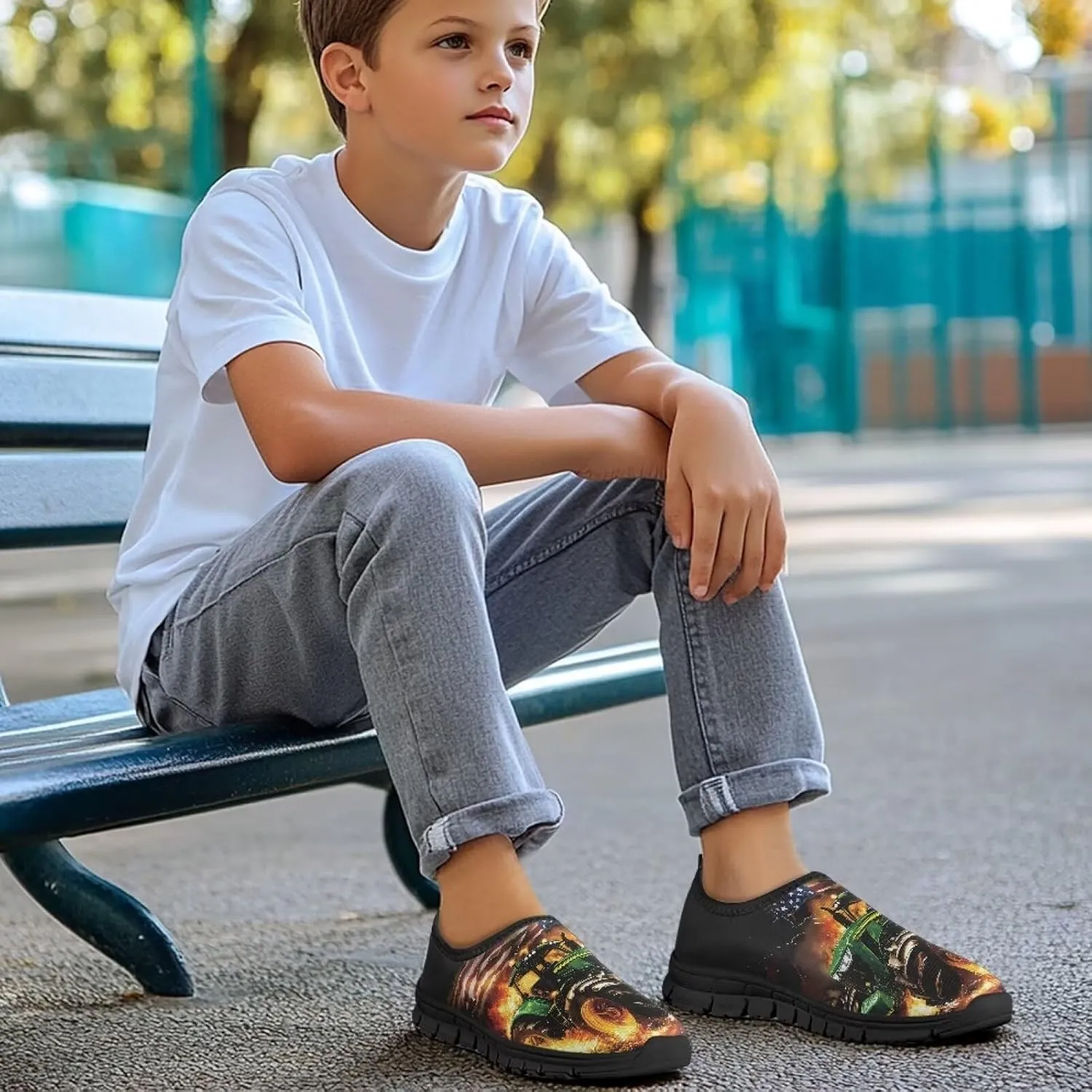 Children's Flat Sneakers,Printed Slip On Sports Shoes for Back School Casual Low-Top Stretch Shoes for Boys Girls