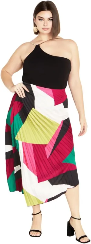 City Chic Women's Plus Size Skirt-Amaya Asymmetrical Harmonica Pleat Print
