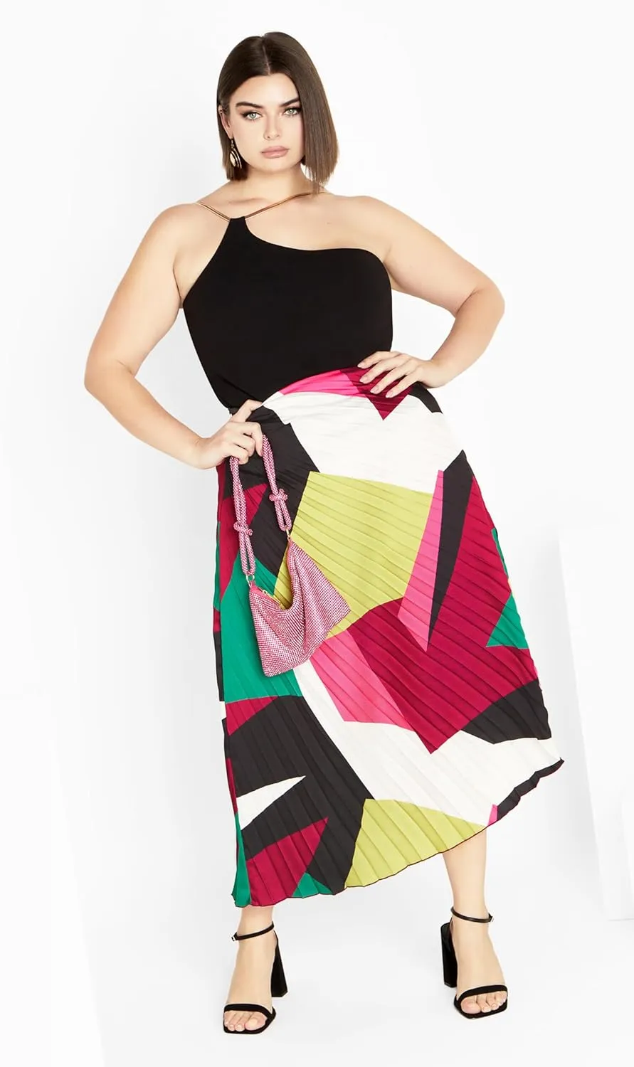 City Chic Women's Plus Size Skirt-Amaya Asymmetrical Harmonica Pleat Print