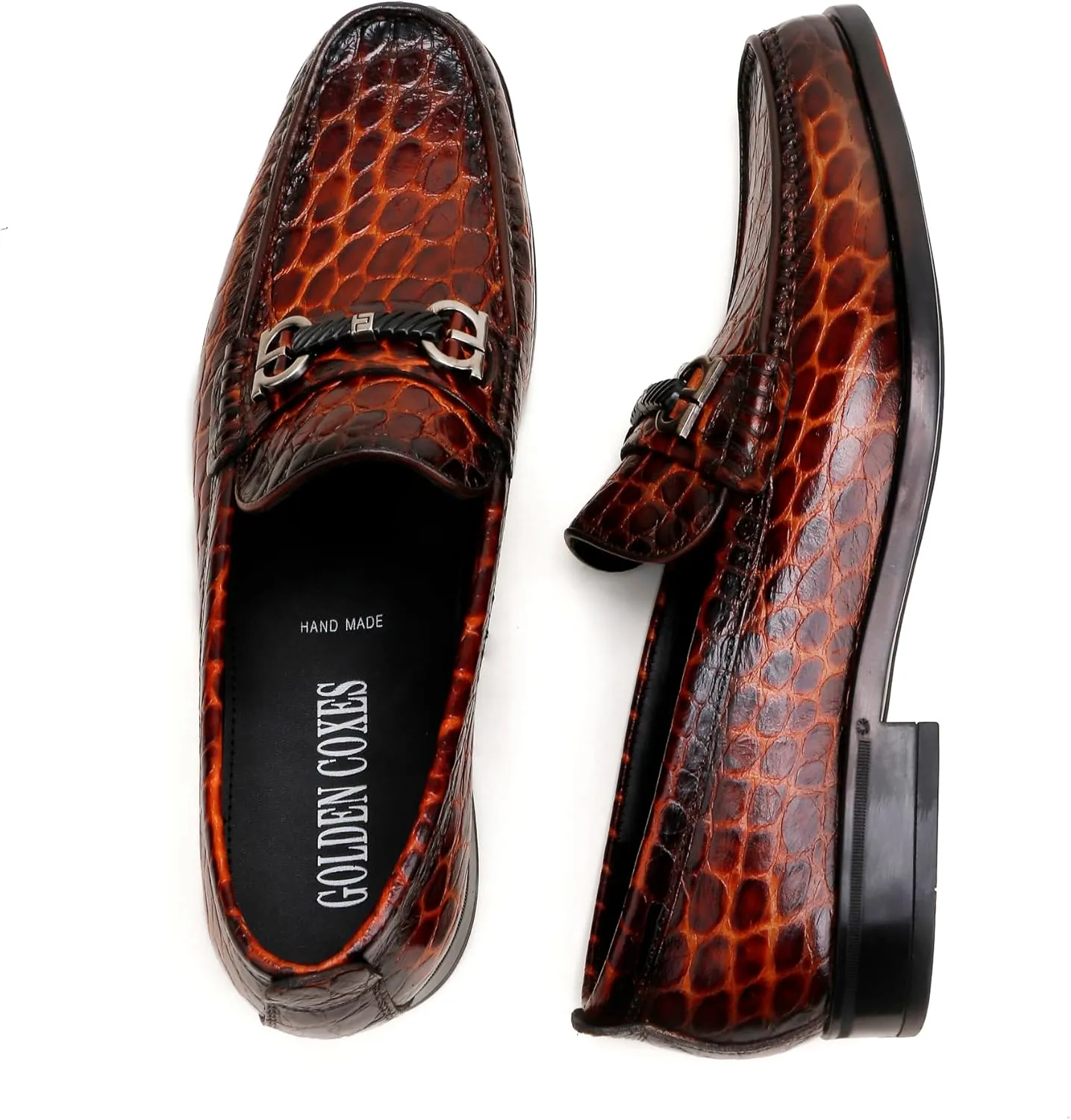 Classic Mens Leather Dress Shoes, Premium Fashion Alligator Printed Business Dress Shoes Moc-Toe Buckle Wedding Party Loafers for Men