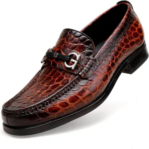 Classic Mens Leather Dress Shoes, Premium Fashion Alligator Printed Business Dress Shoes Moc-Toe Buckle Wedding Party Loafers for Men