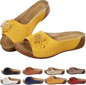 Comfortable Non-slip Solid Color Open-Toe Wedge Sandals for Women Arch Support Slides Orthopedic Sandals