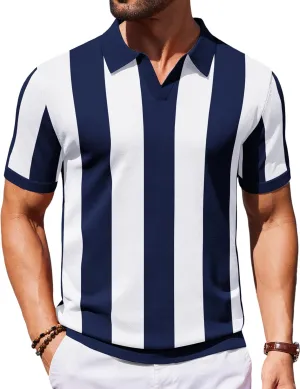 COOFANDY Mens Knit Polo Shirts V Neck Short Sleeve Stretch Polo T Shirt Casual Golf Shirts
