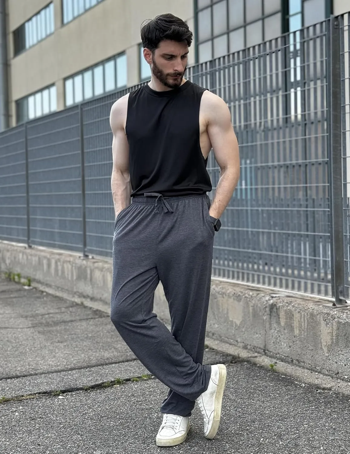 COOFANDY Men's Yoga Sweatpants Lightweight Open Bottom Lounge Pants Casual Drawstring Sweat Pants with Pockets