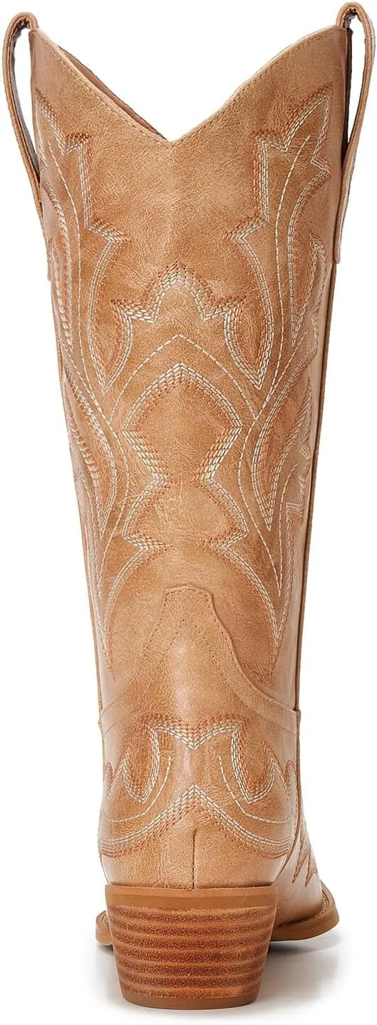 Cowgirl Boots Women – Western Mid-Calf Cowboy Boots with Pointy Toe & 2-Inch Chunky Heel, Embroidered Fashion Boots